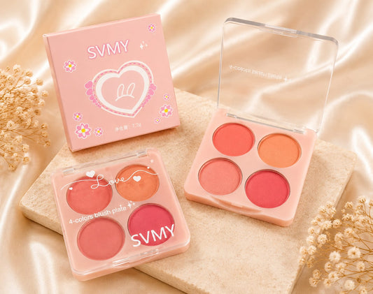4-In-1 Matte Powder Blush Quad | Long-Lasting Cute Face Contour Palette