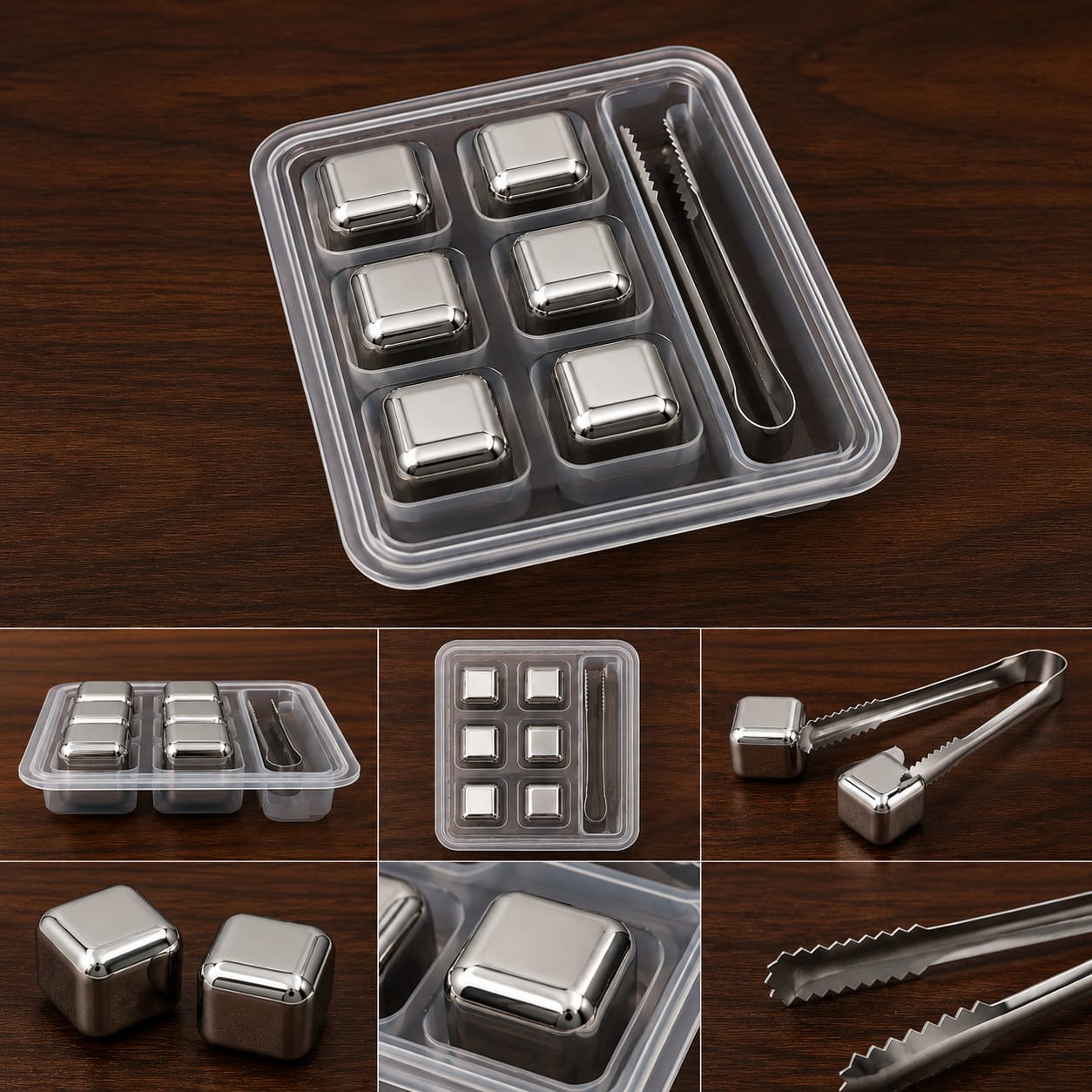 Premium Stainless Steel Reusable Ice Cubes Set with Tongs