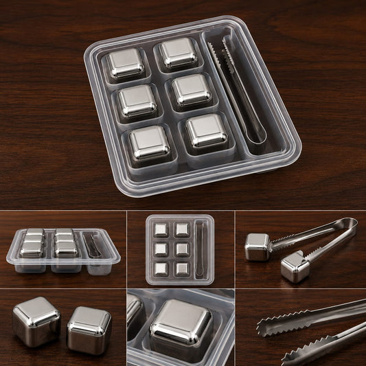 Premium Stainless Steel Reusable Ice Cubes Set with Tongs