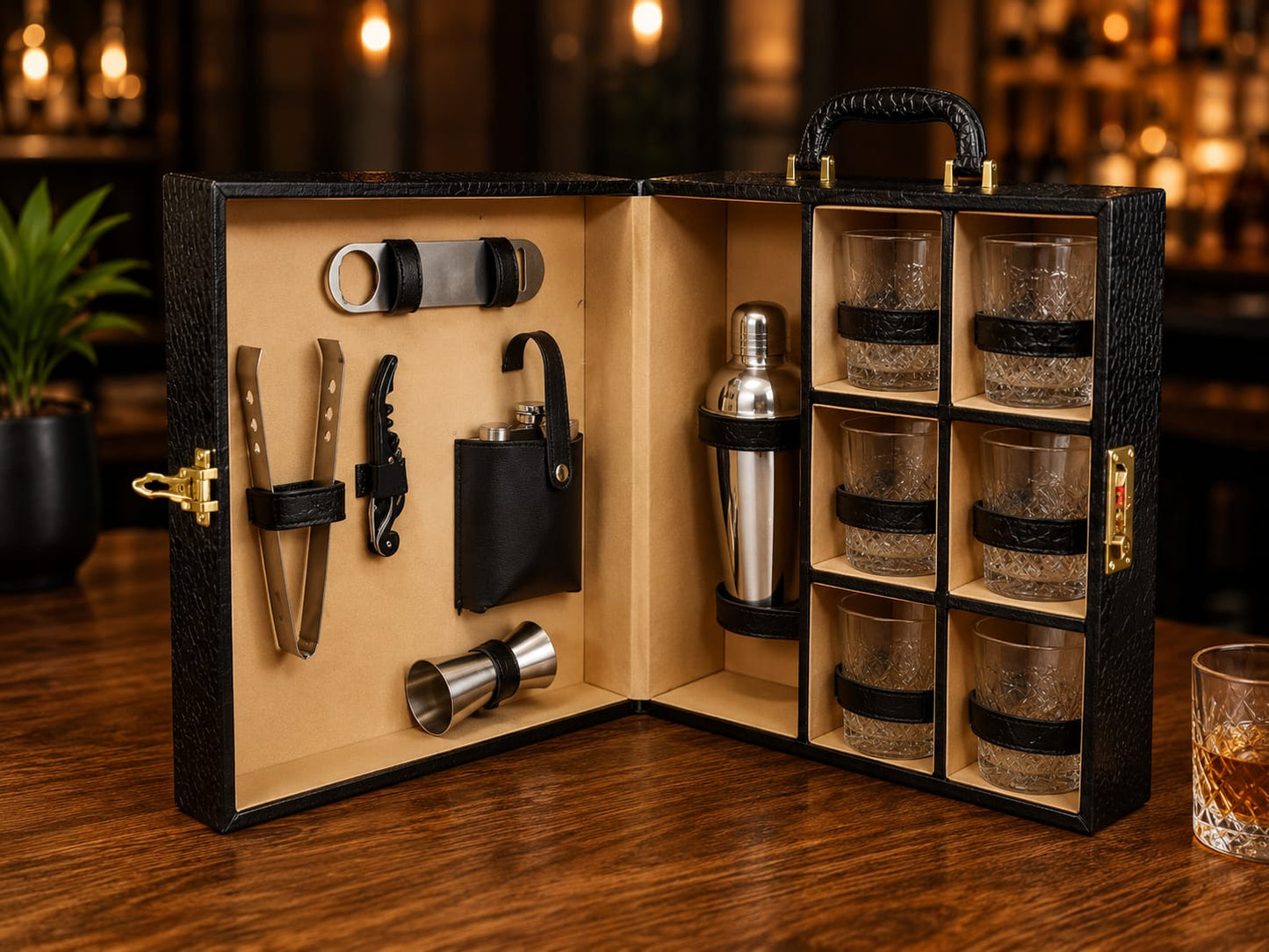 Luxury Premium Bar Set with 6 Glasses & Cocktail Accessories
