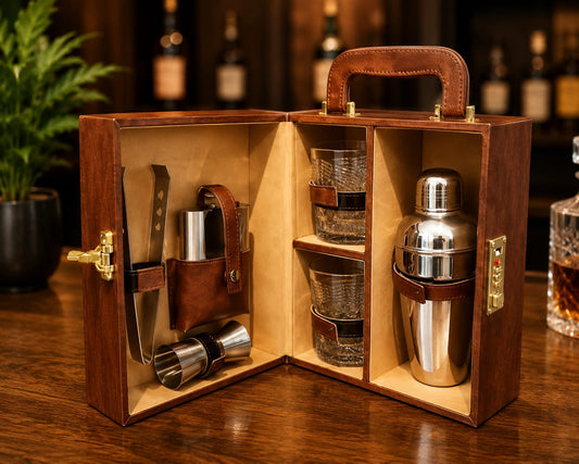 Luxury Portable Bar Set with Premium Leather Case (Brown & Dark Brown)