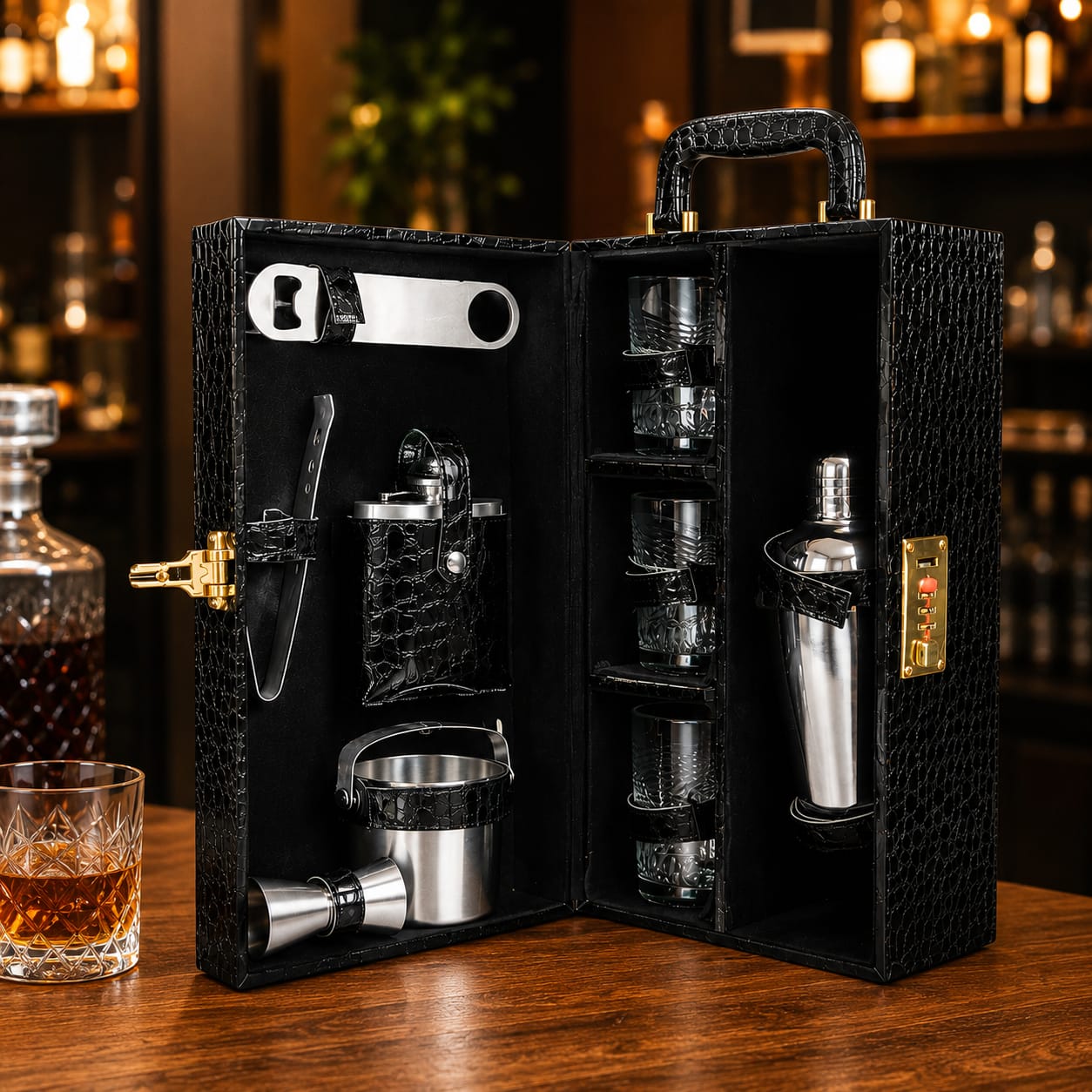 Luxury Portable Bar Set with Premium Leather Case
