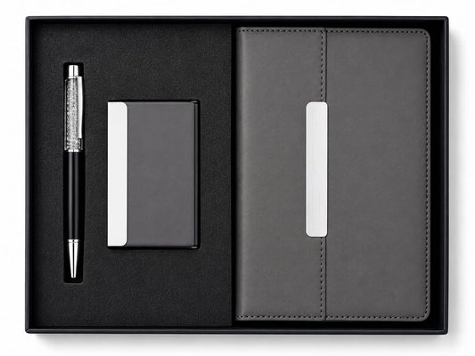 Premium 3-in-1 Executive Gift Set | Crystal Pen, Wallet & Diary Gift Box