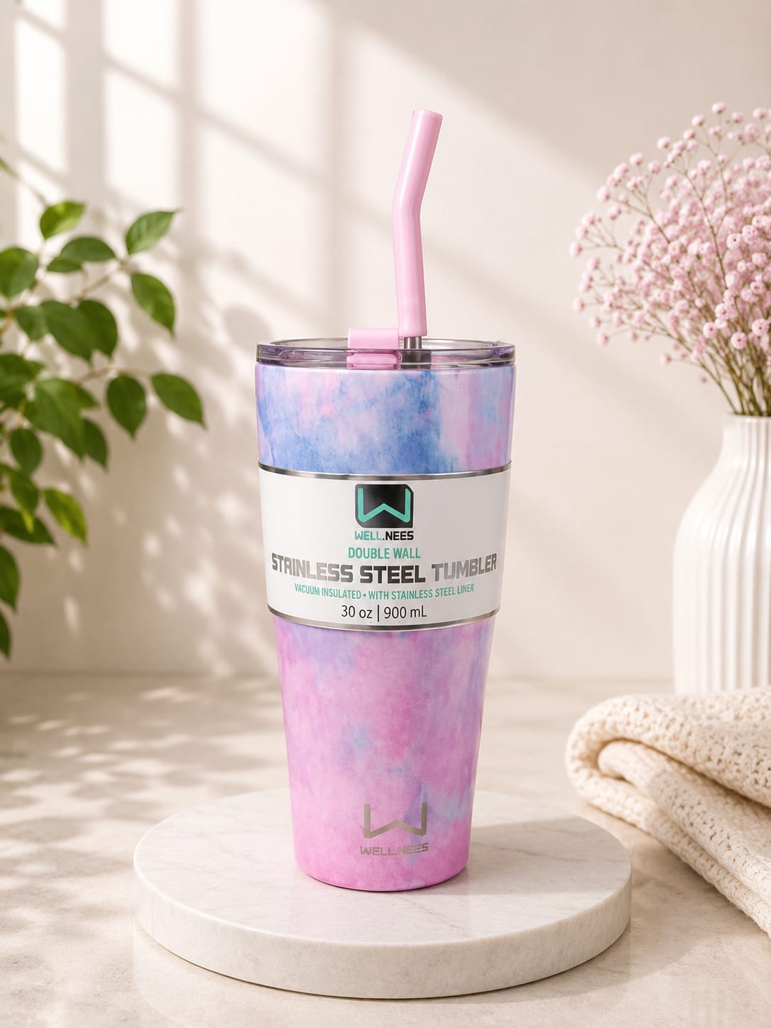 Premium Stainless Steel Tumbler with Straw – Multicolor Design