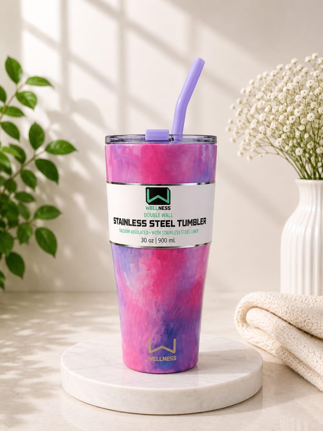 Premium Stainless Steel Tumbler with Straw – Multicolor Design