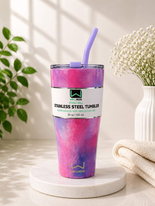 Premium Stainless Steel Tumbler with Straw – Multicolor Design