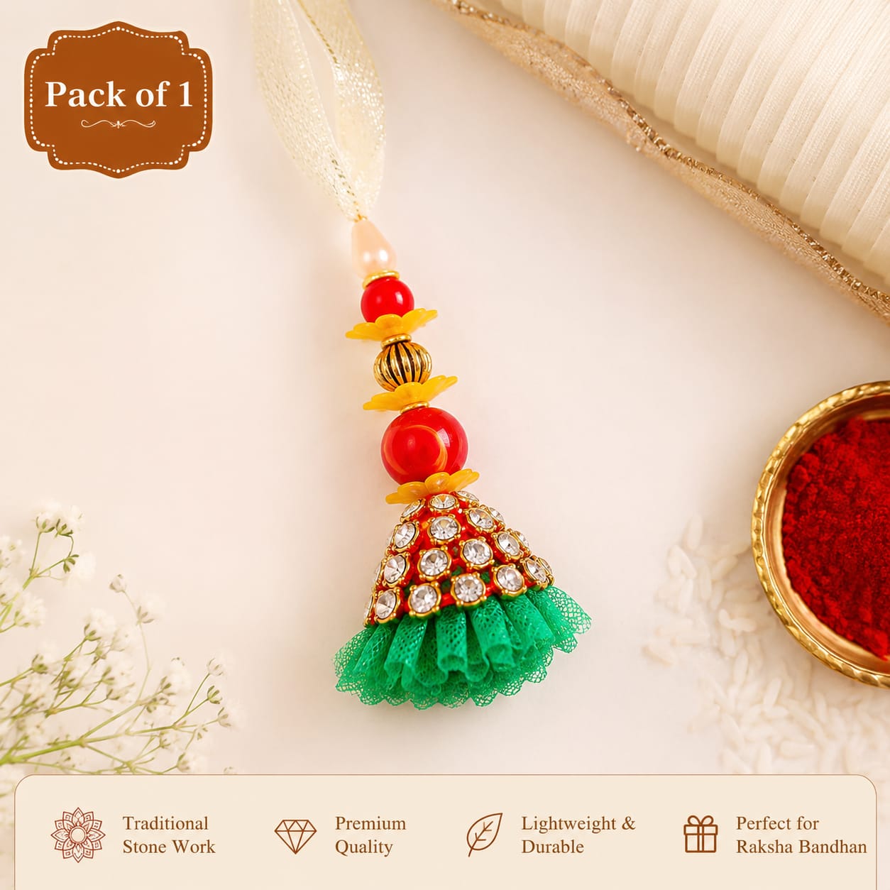 Designer Stone Lumba Rakhi | Decorative Hanging Tassel For Bhabhi