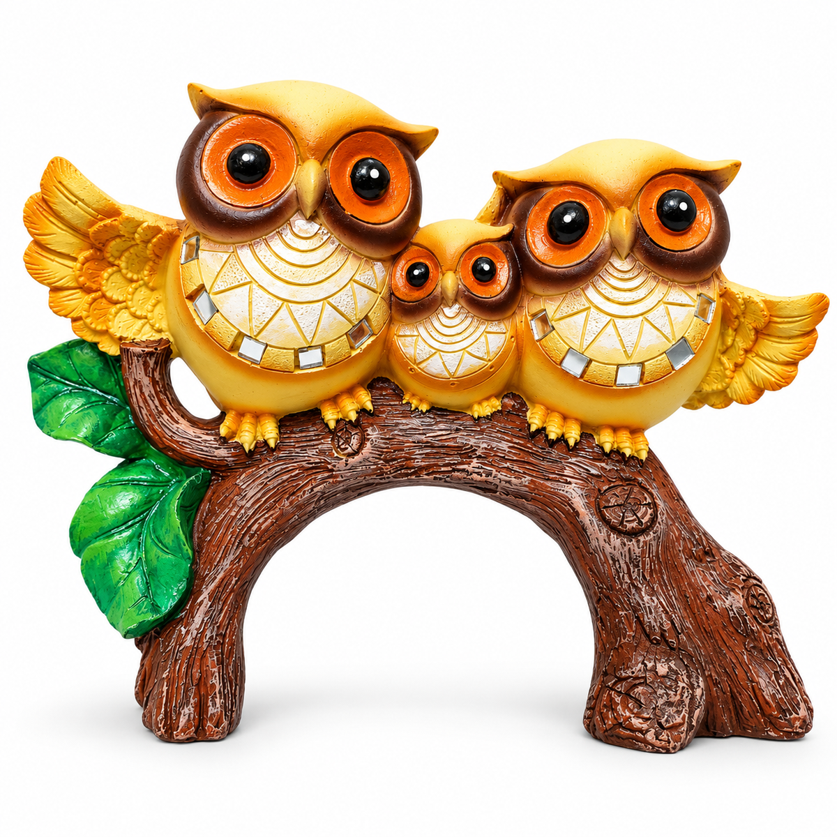 Three owl family tree figurine – luxury artistic home decor showpiece for living room, office, study and tabletop decoration