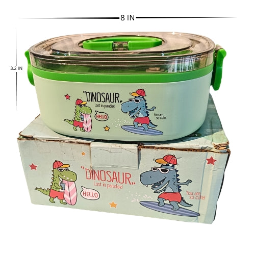 Dino Adventure Lunch Box – Food Grade Stainless Steel Container with Spoon & Locking Lid