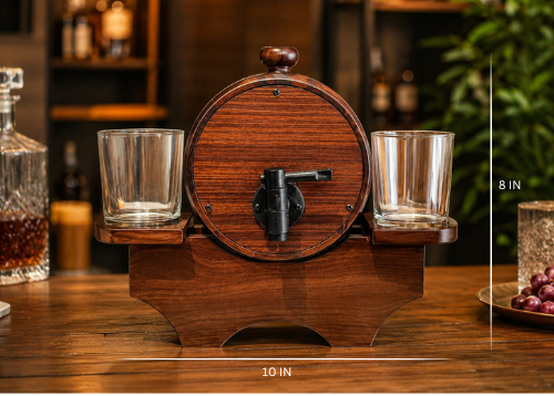 Premium Wooden Barrel Dispenser Set with 6 Glasses