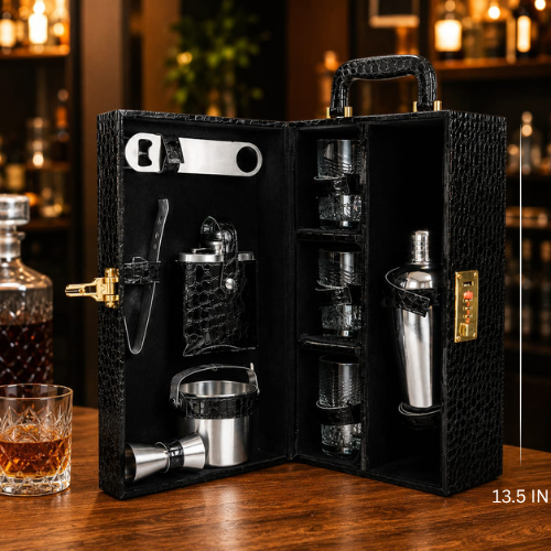 Luxury Portable Bar Set with Premium Leather Case