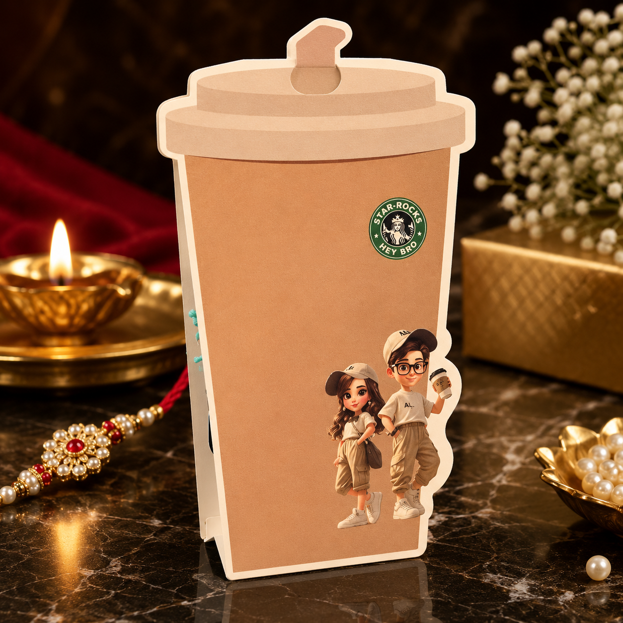 Cute Coffee Cup Rakhi Box with Premium AD Rakhi | Raksha Bandhan Special