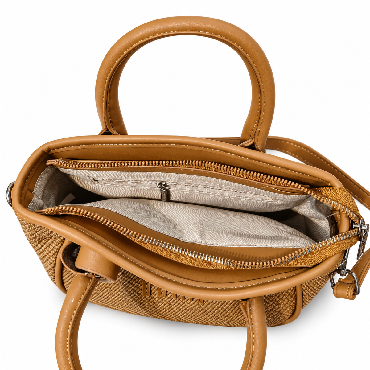 Min Min Stylish Handbag | 2 Zipper Tote Bag with Detachable Adjustable Shoulder Strap | Textured Fashion Purse for Girls & Women