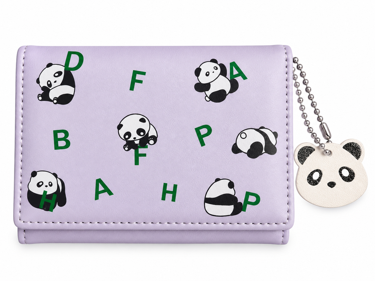 Kawaii Cartoon Animal Print Mini Tri-Fold Wallet– Cute Bunny Panda Checkerboard Pocket Purse Coin Card Holder