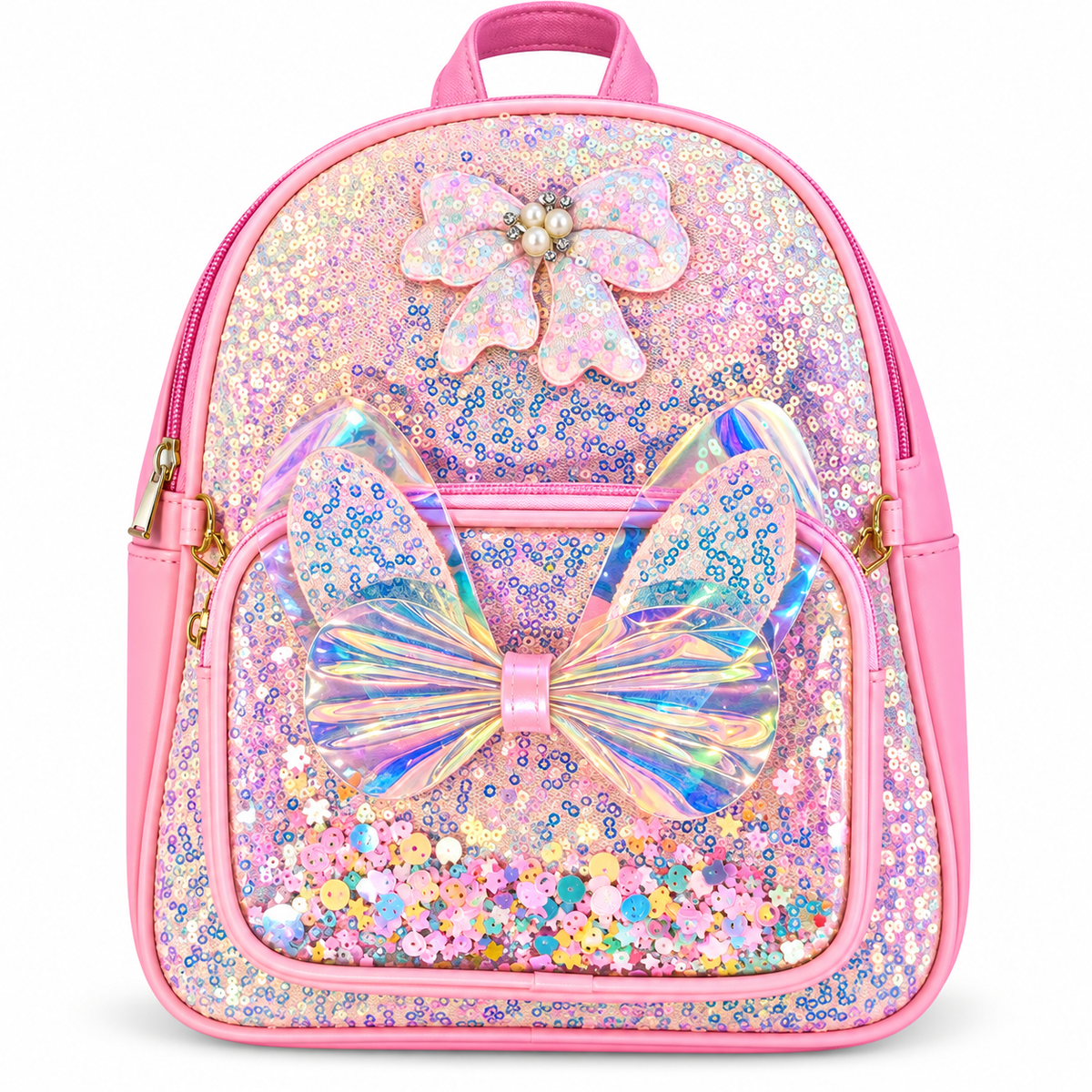 Girls Kids Backpack with Glitter Sequin Bow Design | Cute Stylish School Bag | 2 Compartment Backpack