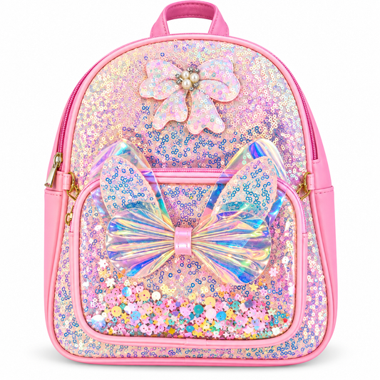 Girls Kids Backpack with Glitter Sequin Bow Design | Cute Stylish School Bag | 2 Compartment Backpack