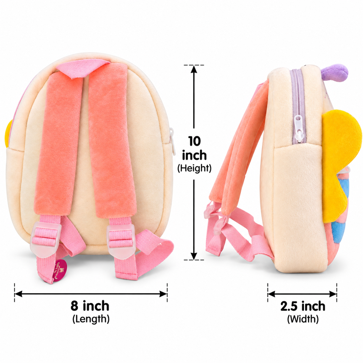 Kids Cute Butterfly Backpack for Girls | 2 Zipper Plush School Bag | Soft Cartoon Backpack for Kids