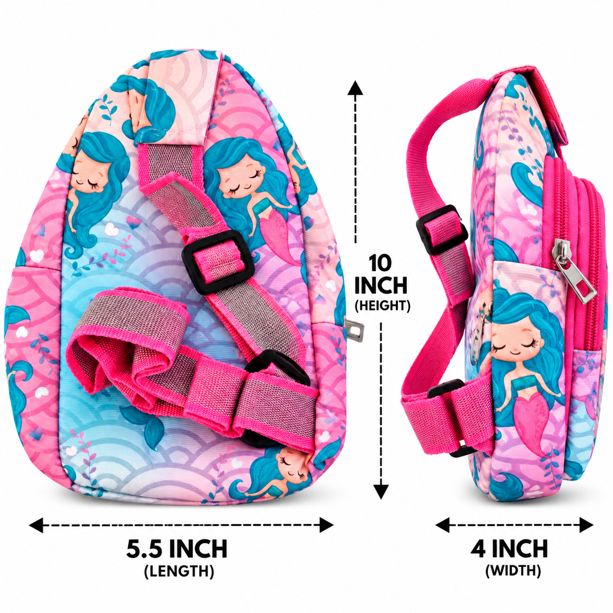 Kids Unicorn, Mermaid & Dinosaur Sling Bag for Girls | 3 Zipper Compartments | Cute Adjustable Crossbody Bag