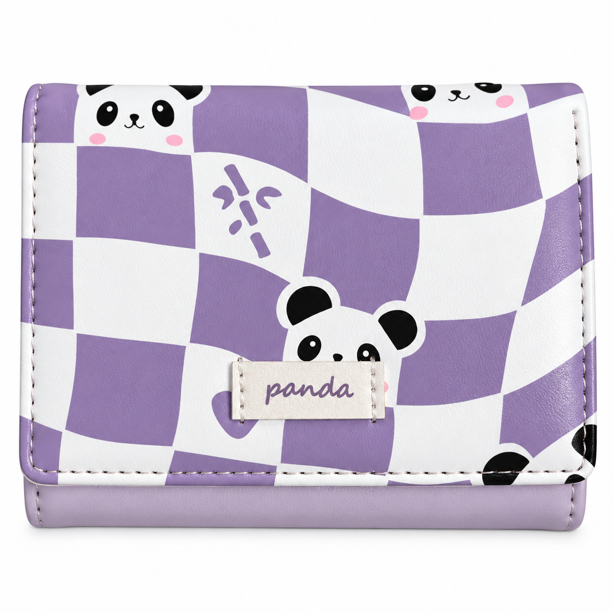 Kawaii Cartoon Animal Print Mini Tri-Fold Wallet– Cute Bunny Panda Checkerboard Pocket Purse Coin Card Holder
