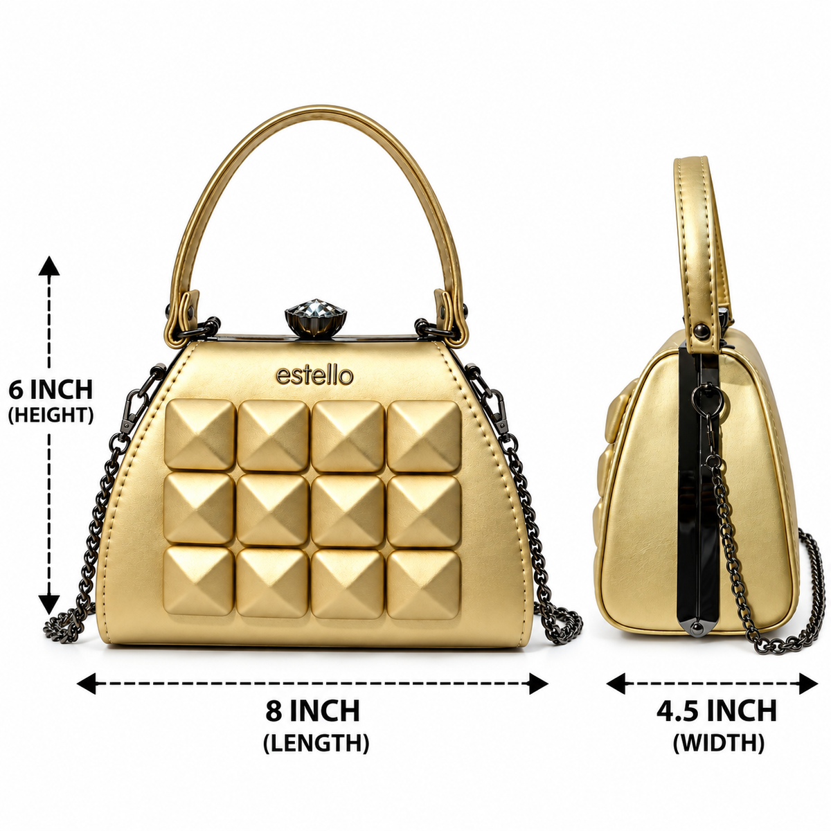 Elegant Gold Party Clutch with Chain Strap & Embellished Design Sling Bag / Handbag