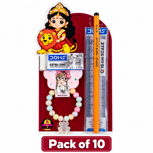 Navratri Special Kids Gift Set – Doms Stationery &amp; Crystal Beads Bracelet | Pack of 10