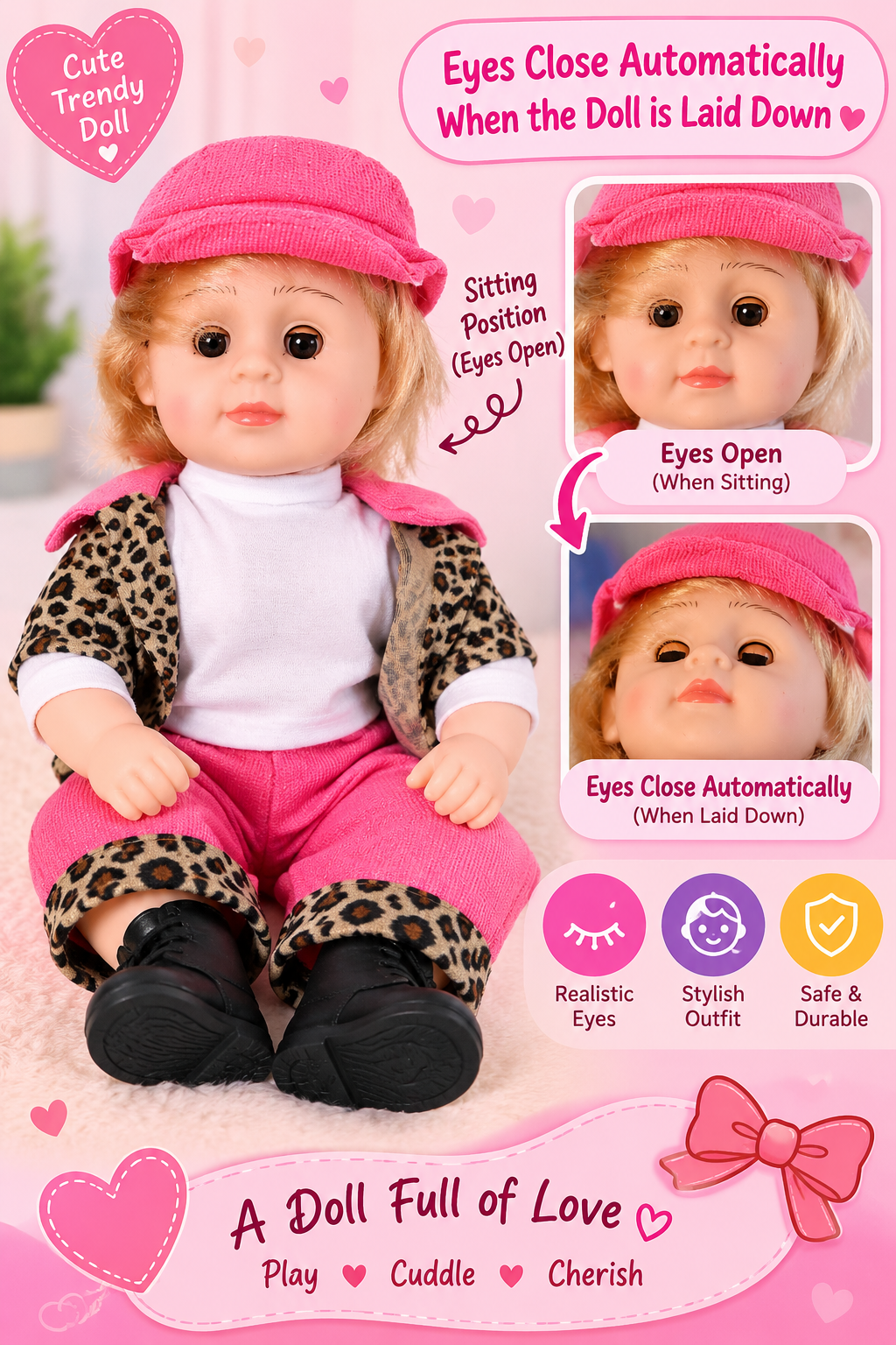 Cute Baby Doll with Open & Close Eyes – Soft Adorable Doll Toy for Kids