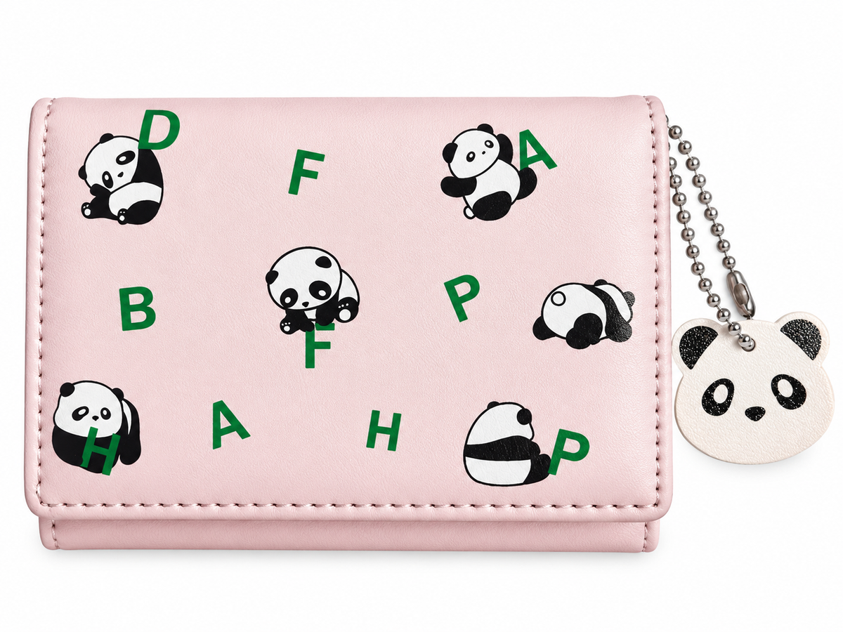 Kawaii Cartoon Animal Print Mini Tri-Fold Wallet– Cute Bunny Panda Checkerboard Pocket Purse Coin Card Holder