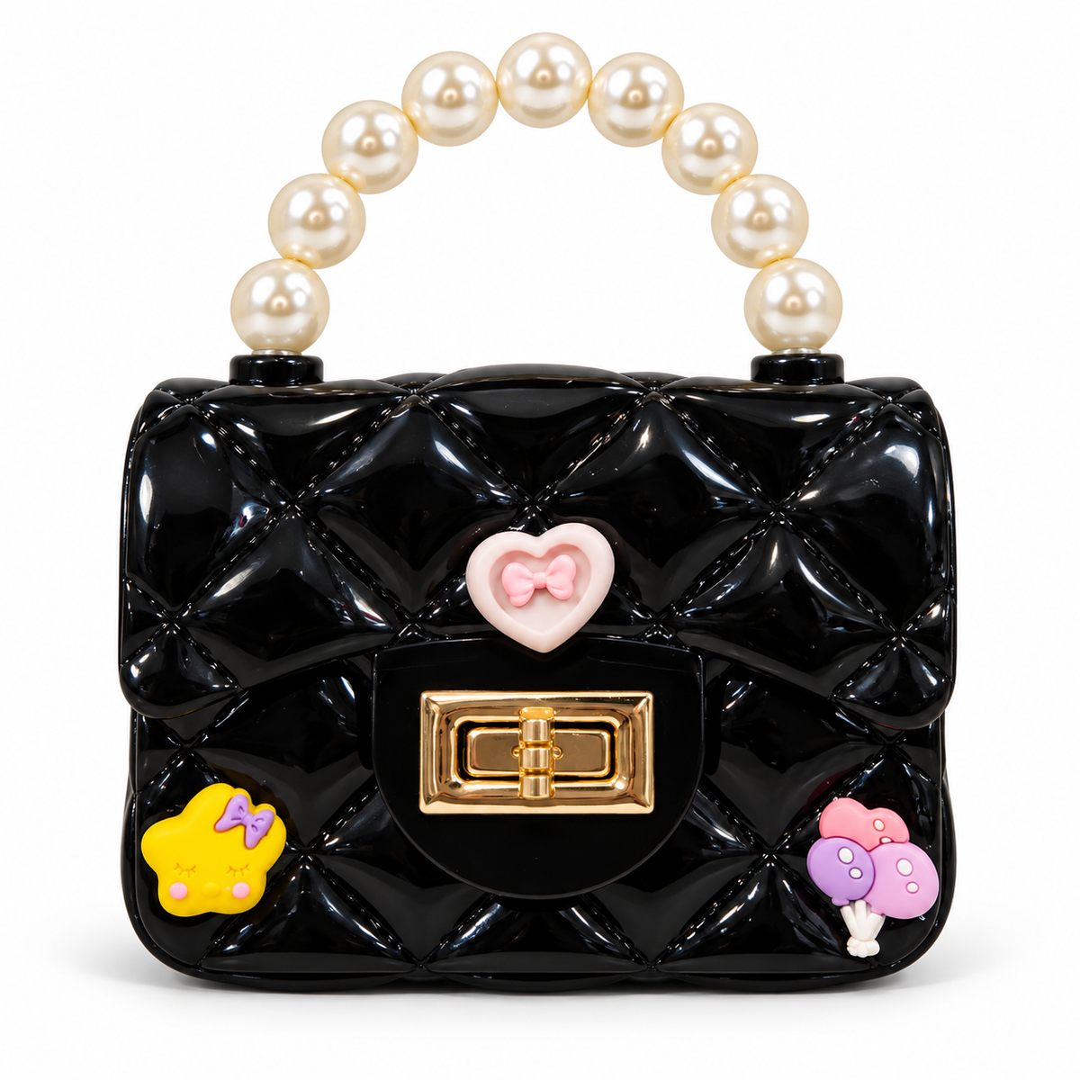 Girls Quilted Sling Bag with Pearl Handle & Gold Chain | Stylish Mini Shoulder Bag for Party & Casual Use