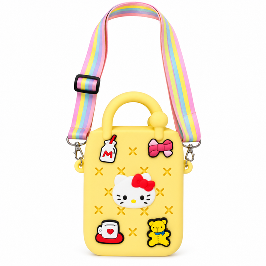 Kids Girls Mini Sling Bag | Cute Cartoon Printed Crossbody Bag with Adjustable Rainbow Strap & Top Handle