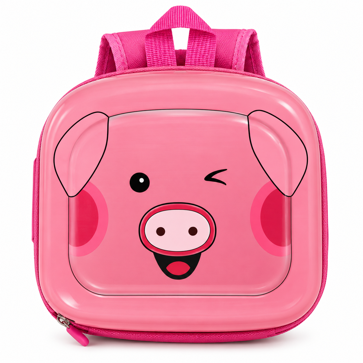 Kids Girls Backpack | 1 Zipper Cute Pink Pig Design School Bag | Lightweight Cartoon Backpack