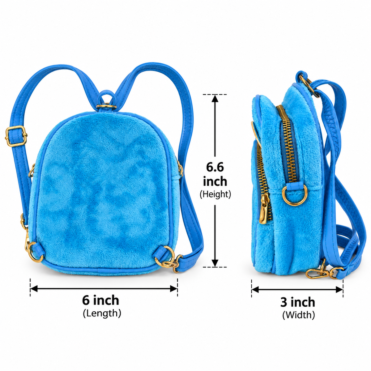 Cute Blue Cat Kids Mini Backpack for Girls | 2 Zipper Plush Backpack with Adjustable Straps | Stylish Small Day Bag
