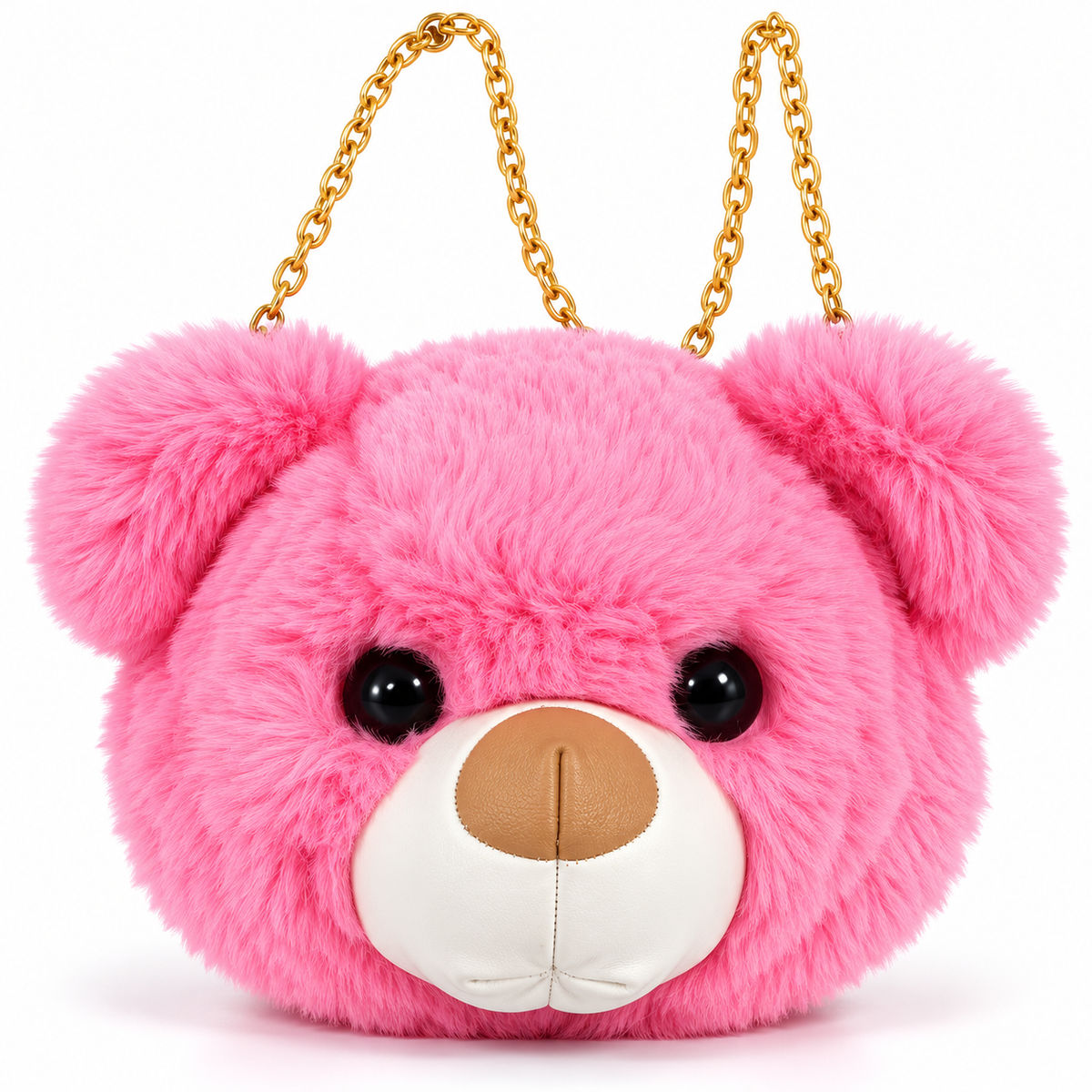 Cute Teddy Bear Fur Sling Bag for Girls & Women | Plush Bear Face Crossbody Shoulder Bag with Gold Chain