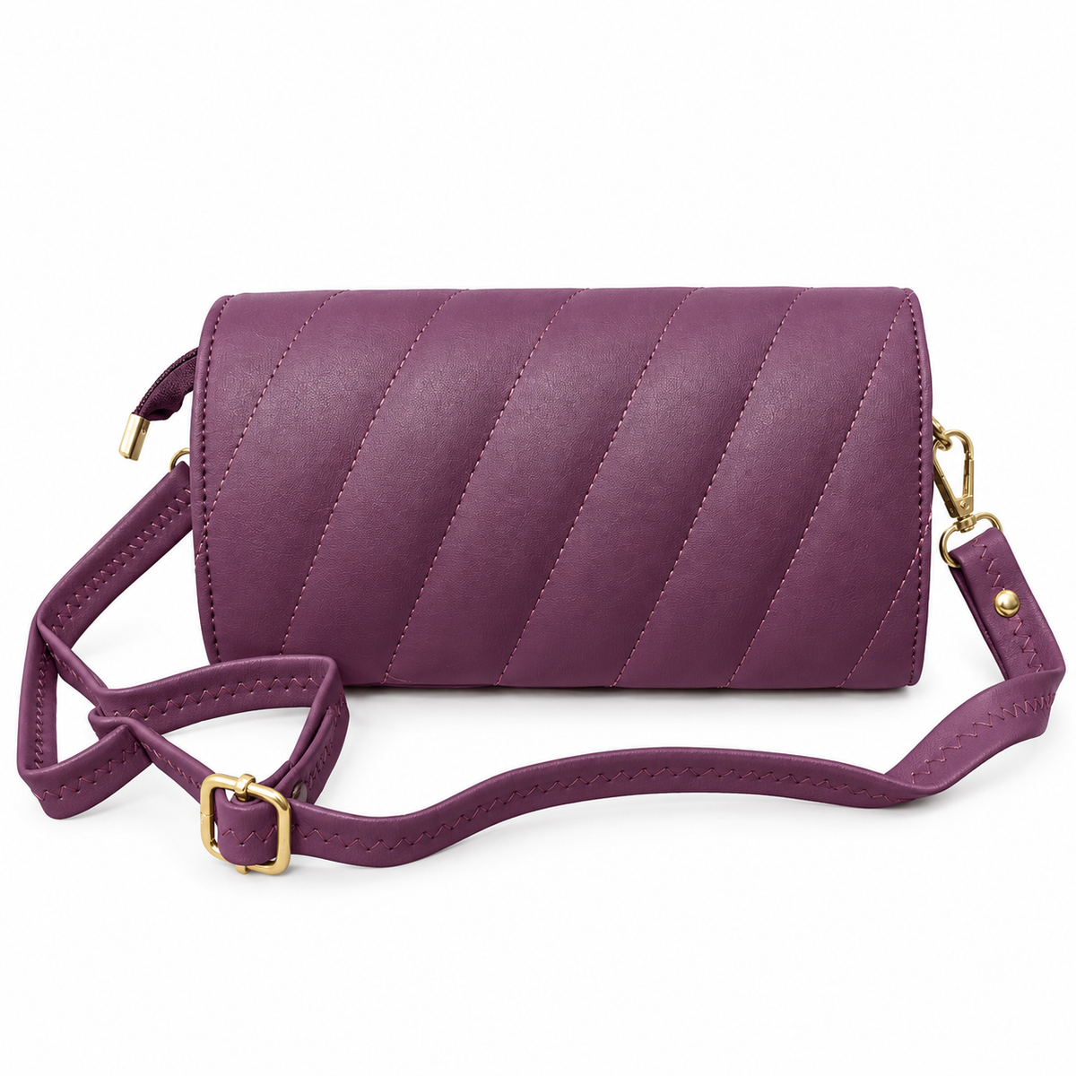 Elegant Purple Quilted Sling / Handbag with Gold-Tone Lock & Adjustable Strap for Women
