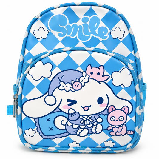 Kids School Backpack for Boys & Girls | 2 Zipper Spacious School Bag with 2 Side Pockets | Cute Blue Printed Backpack