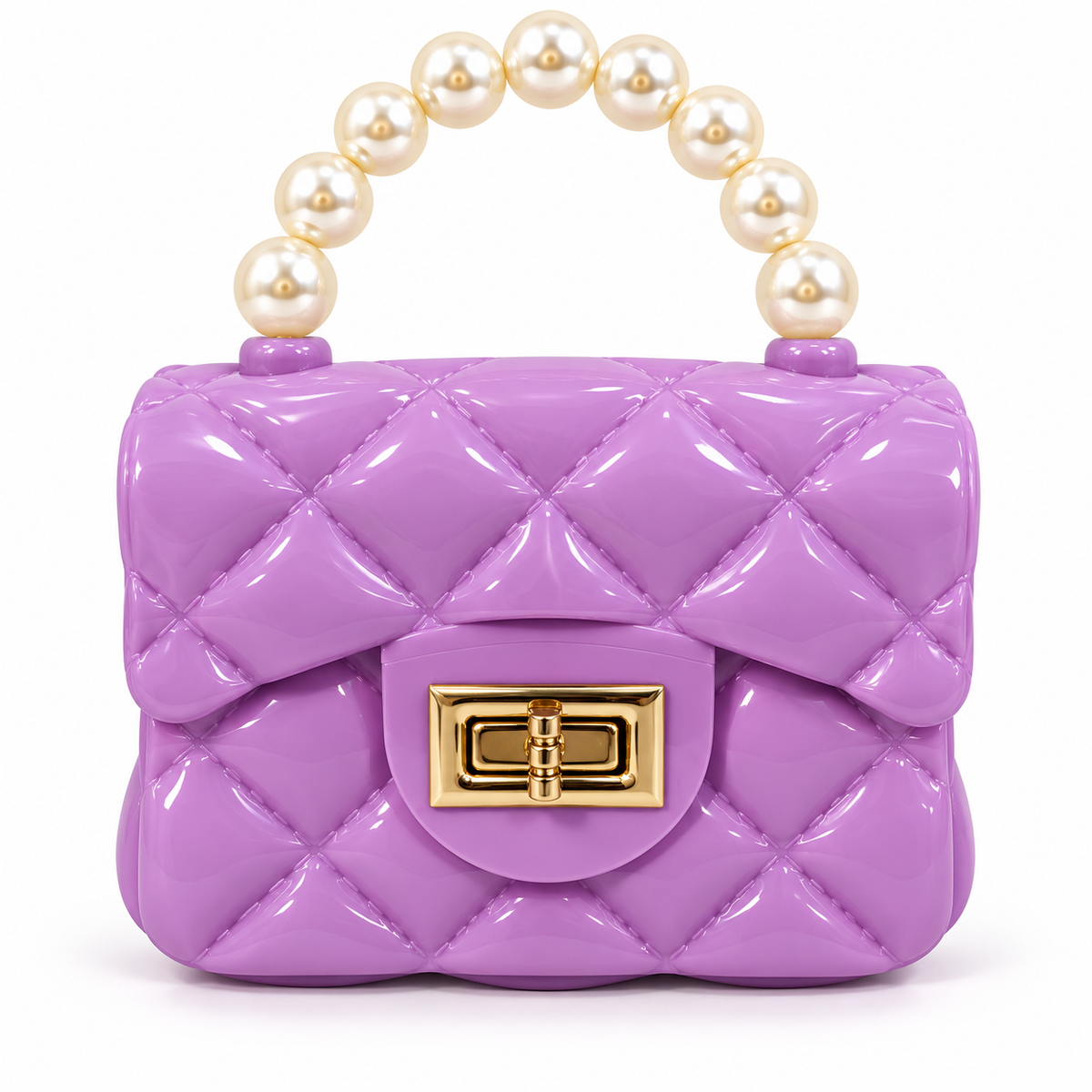 Girls Quilted Sling Bag with Pearl Handle & Gold Chain | Stylish Mini Shoulder Bag for Party & Casual Use