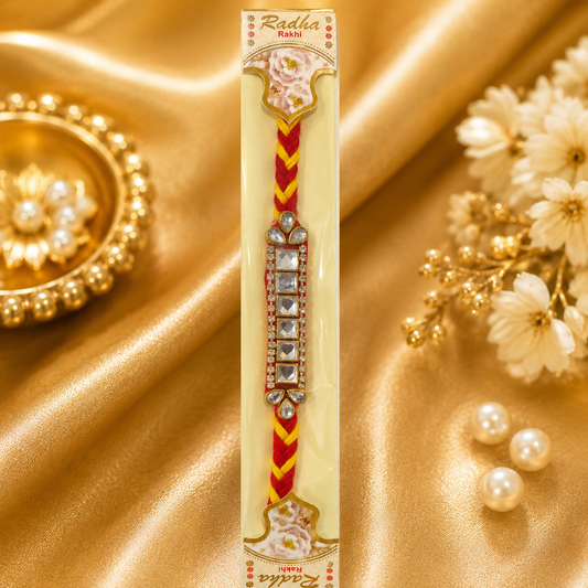 Premium Designer Stone Rakhi | Heavy Metal Rectangular Kundan Charm Rakhi