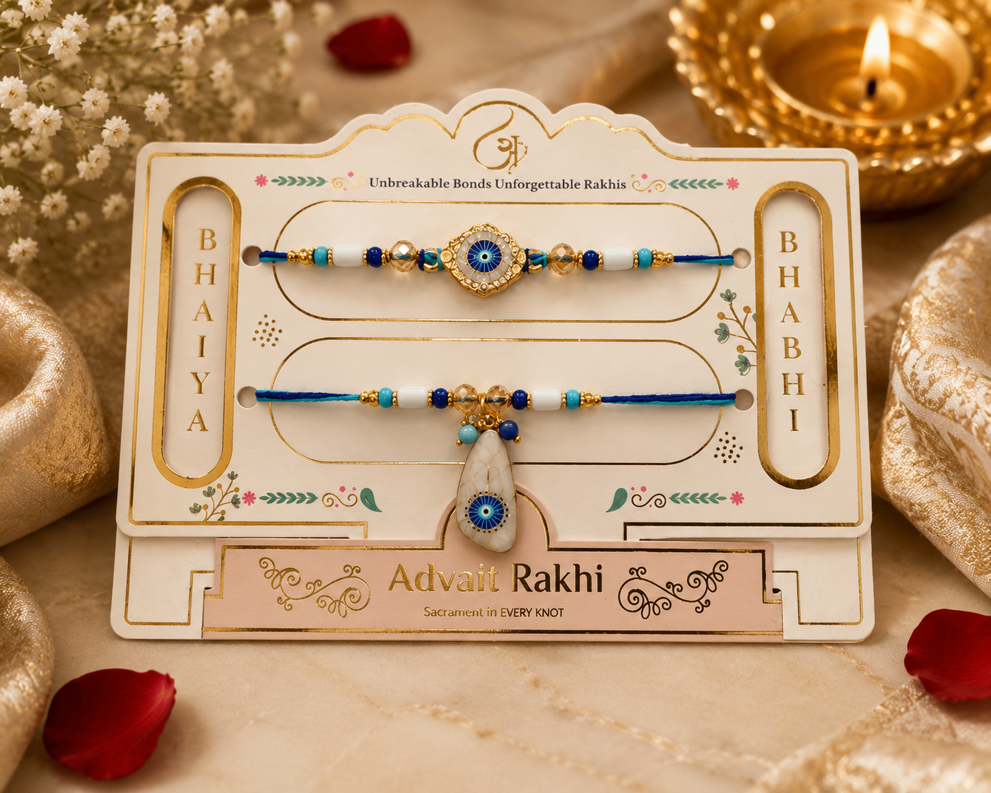 Designer Bhai Bhabhi Rakhi Combo with Heavy Metal Charm