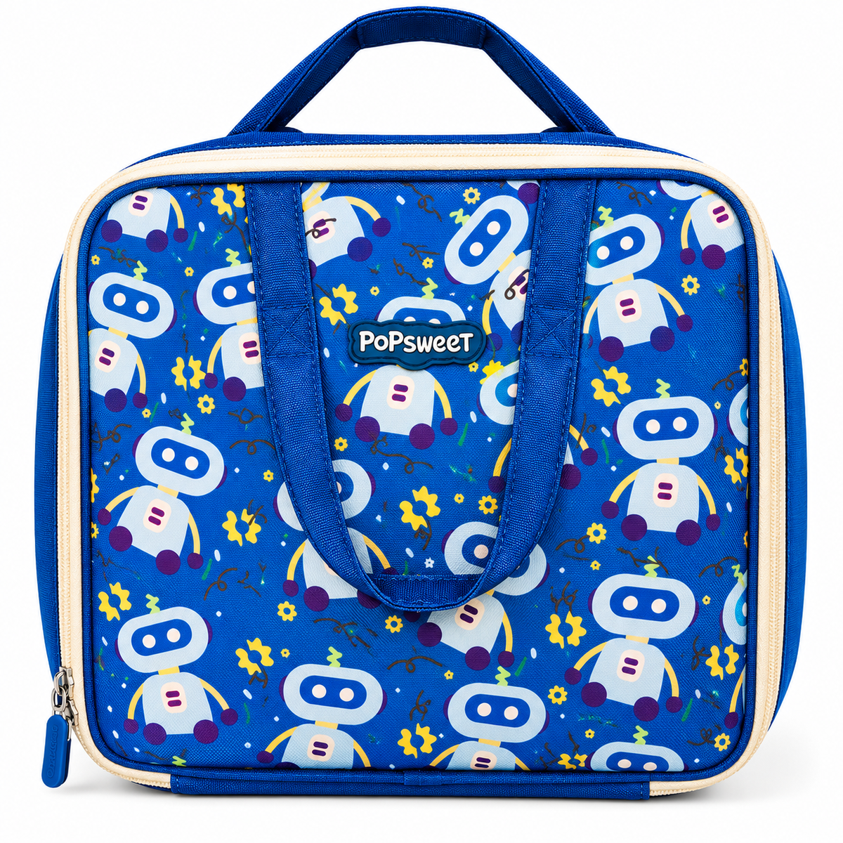 Lunch Bag for Boys & Girls | Cute Robot Printed Insulated Lunch Box Bag | 2 Compartments | Portable Lunch Bag
