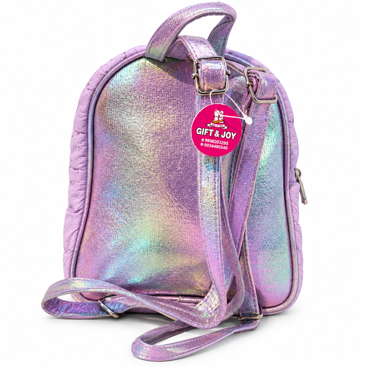 Girls Kids Backpack | 2 Zipper Stylish Quilted School Bag | Cute Purple Glitter Backpack with Flower Design