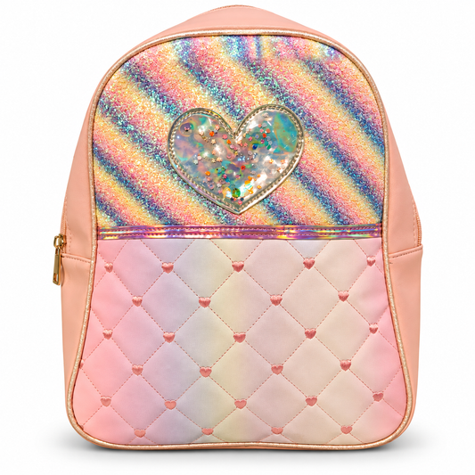 Girls Kids Backpack with Glitter Rainbow & Heart Design | Stylish School Bag | 1 Zipper Backpack