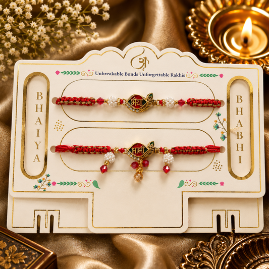 Bhaiya Bhabhi Rakhi Set with AD Heavy Metal Pendant & Beads