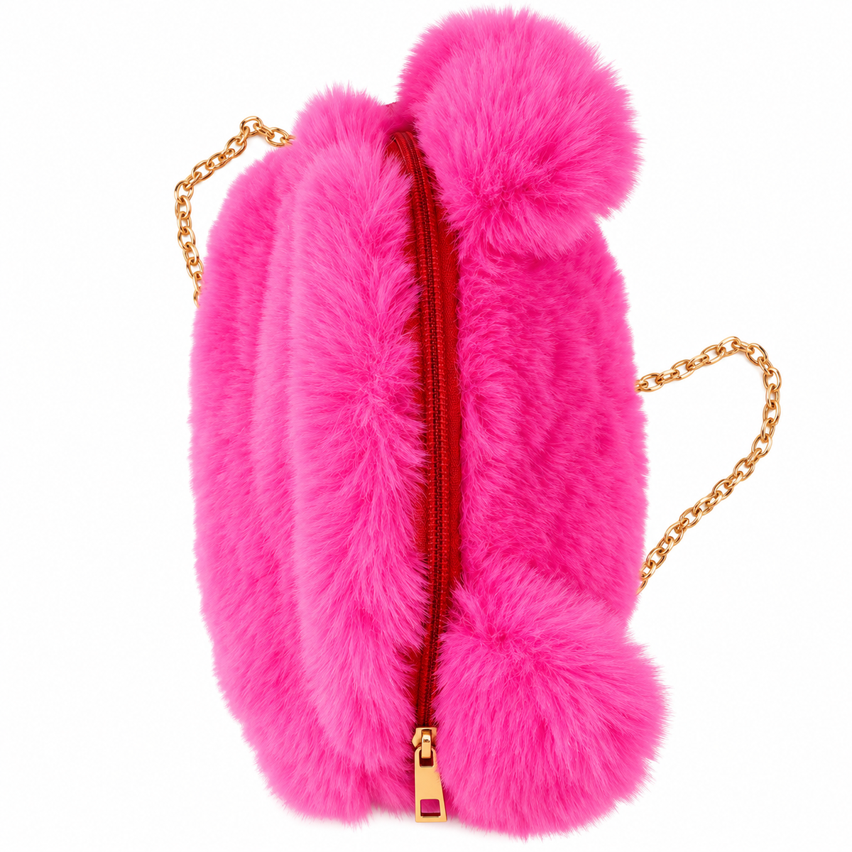 Cute Teddy Bear Fur Sling Bag for Girls & Women | Plush Bear Face Crossbody Shoulder Bag with Gold Chain