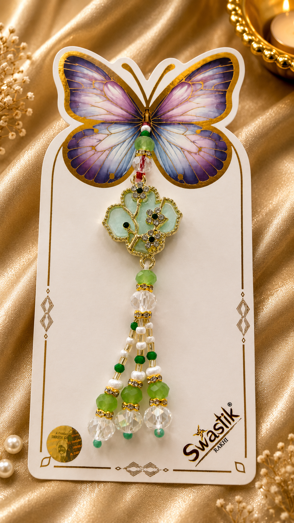 Premium Butterfly Lumba Rakhi | AD Stone Floral Charm | Designer Bhabhi Rakhi