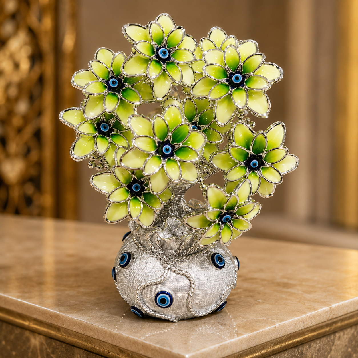 Luxury Green Evil Eye Flower Showpiece with Decorative Vase