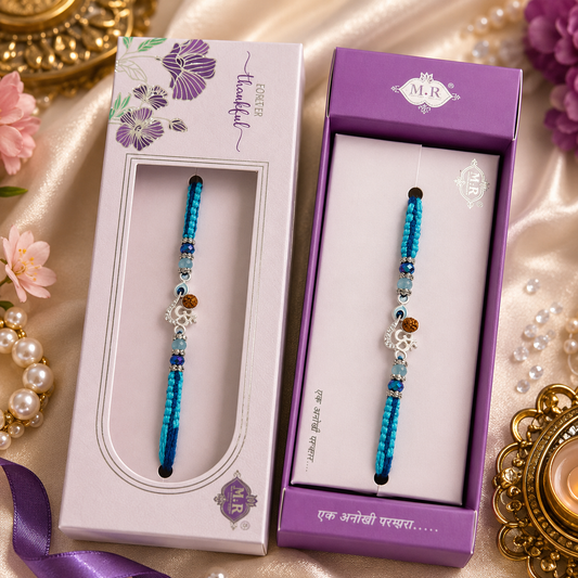 Designer Blue Thread Rakhi – Premium Silver Finish Raksha Bandhan Special