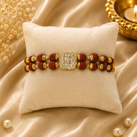 Premium Rudraksha AD Rakhi | Luxury Designer Rakhi | Spiritual Stone Work Rakhi