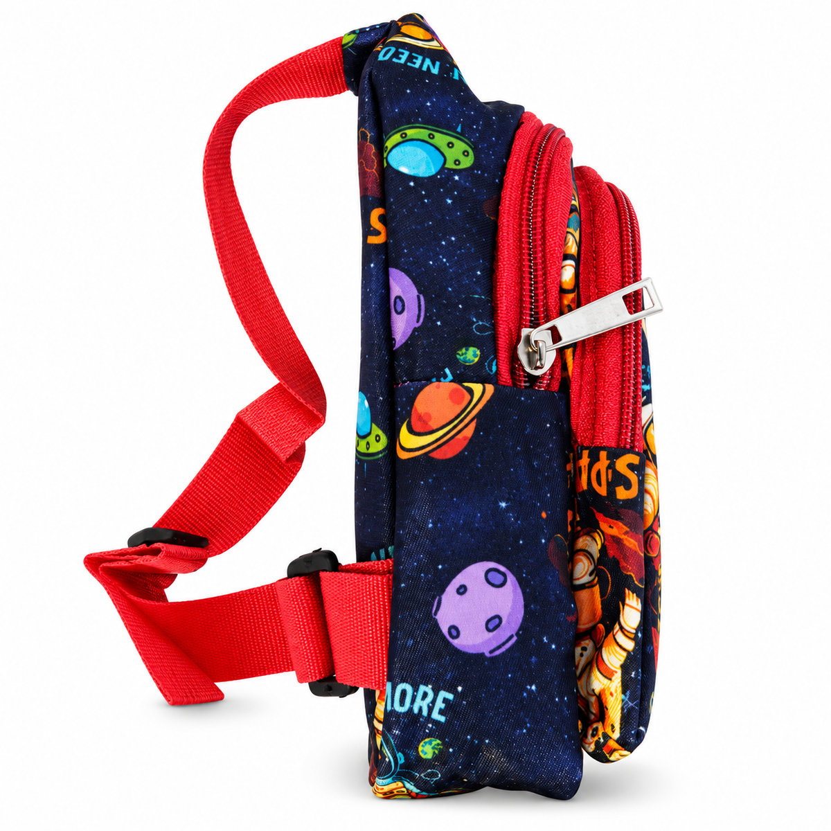 Kids Space Printed Sling Bag for Boys | 2 Zipper Compartments | Astronaut & Space Design Crossbody Bag