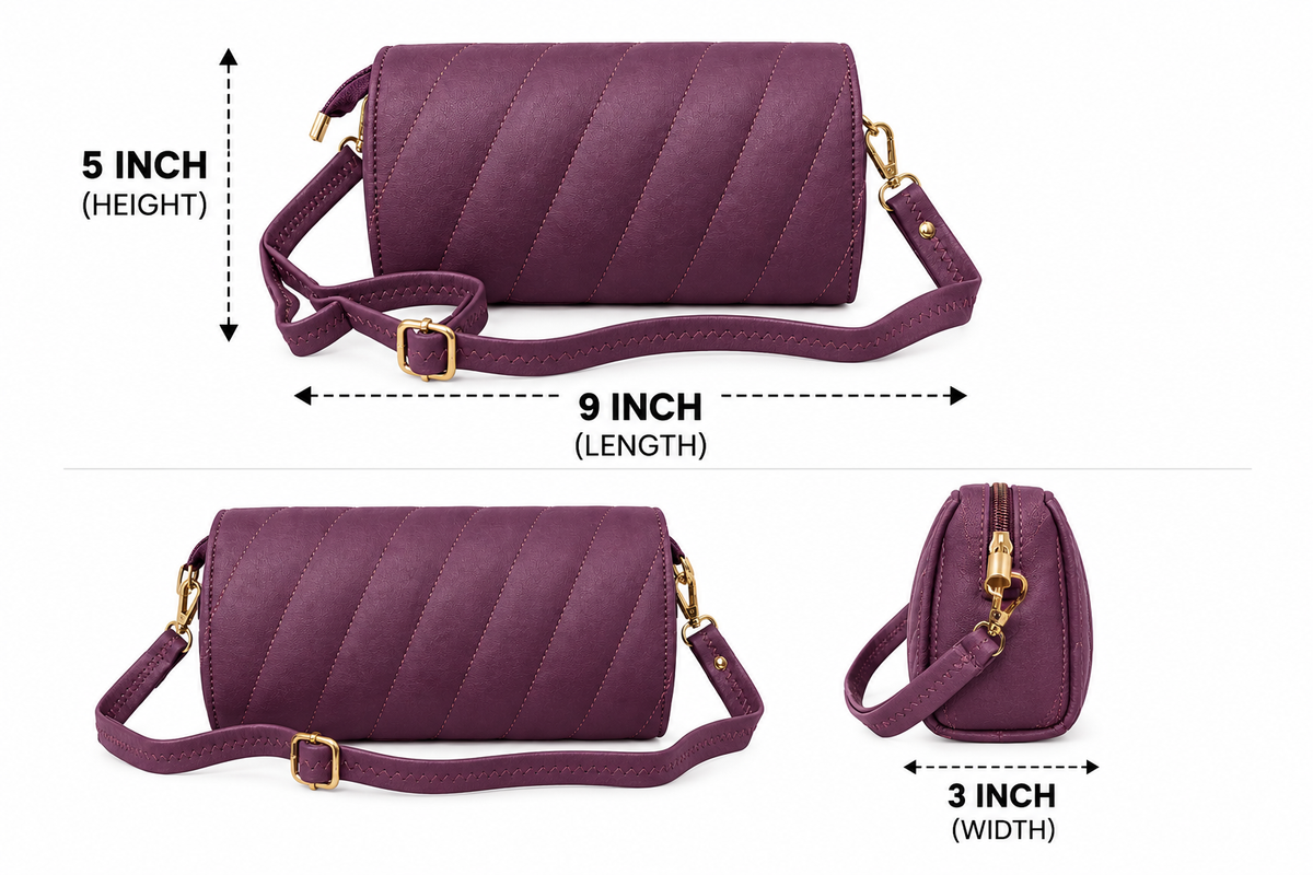 Elegant Purple Quilted Sling / Handbag with Gold-Tone Lock & Adjustable Strap for Women