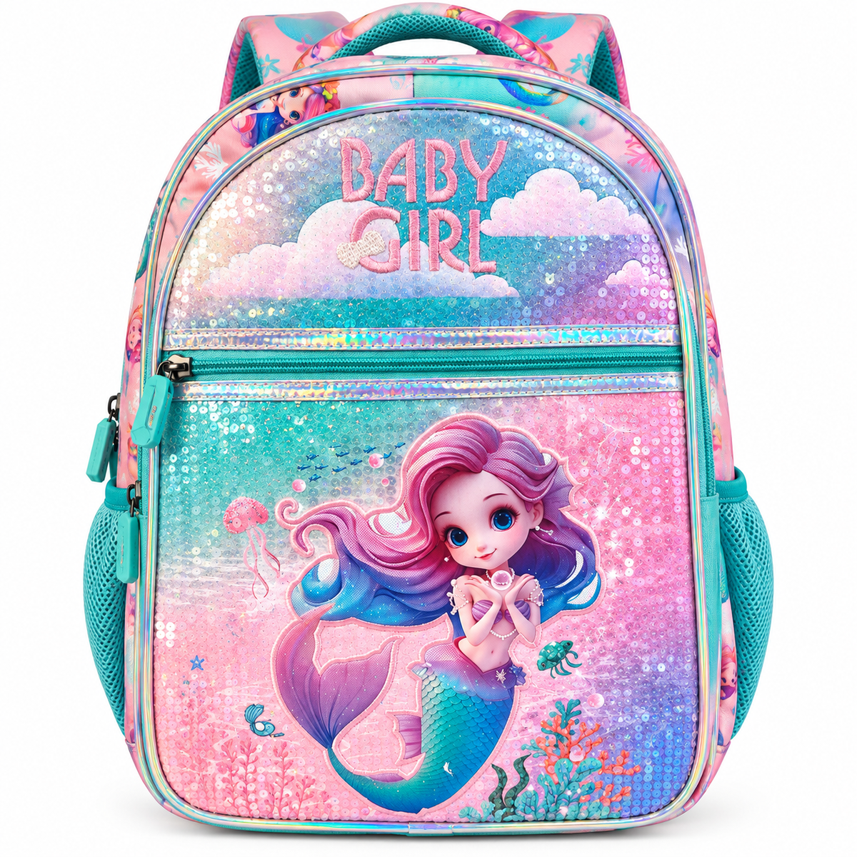 Girls Mermaid School Backpack | Colorful Lightweight Bag with Spacious Storage & Bottle Pocket