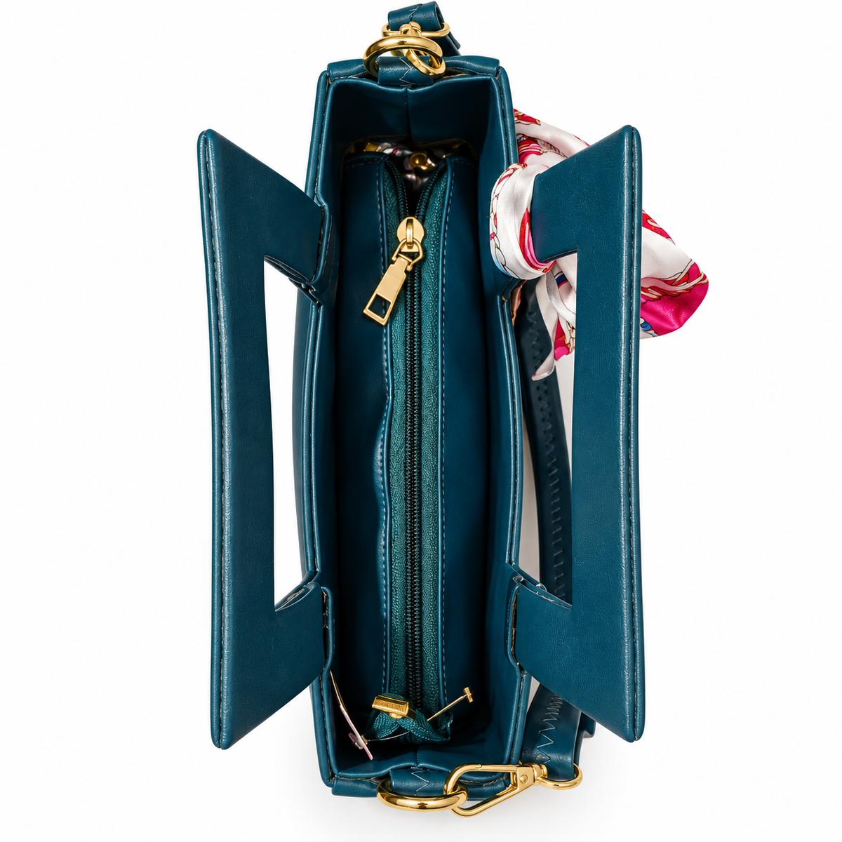 Elegant Blue Structured Handbag with Scarf Detail | Stylish Premium Fashion Bag
